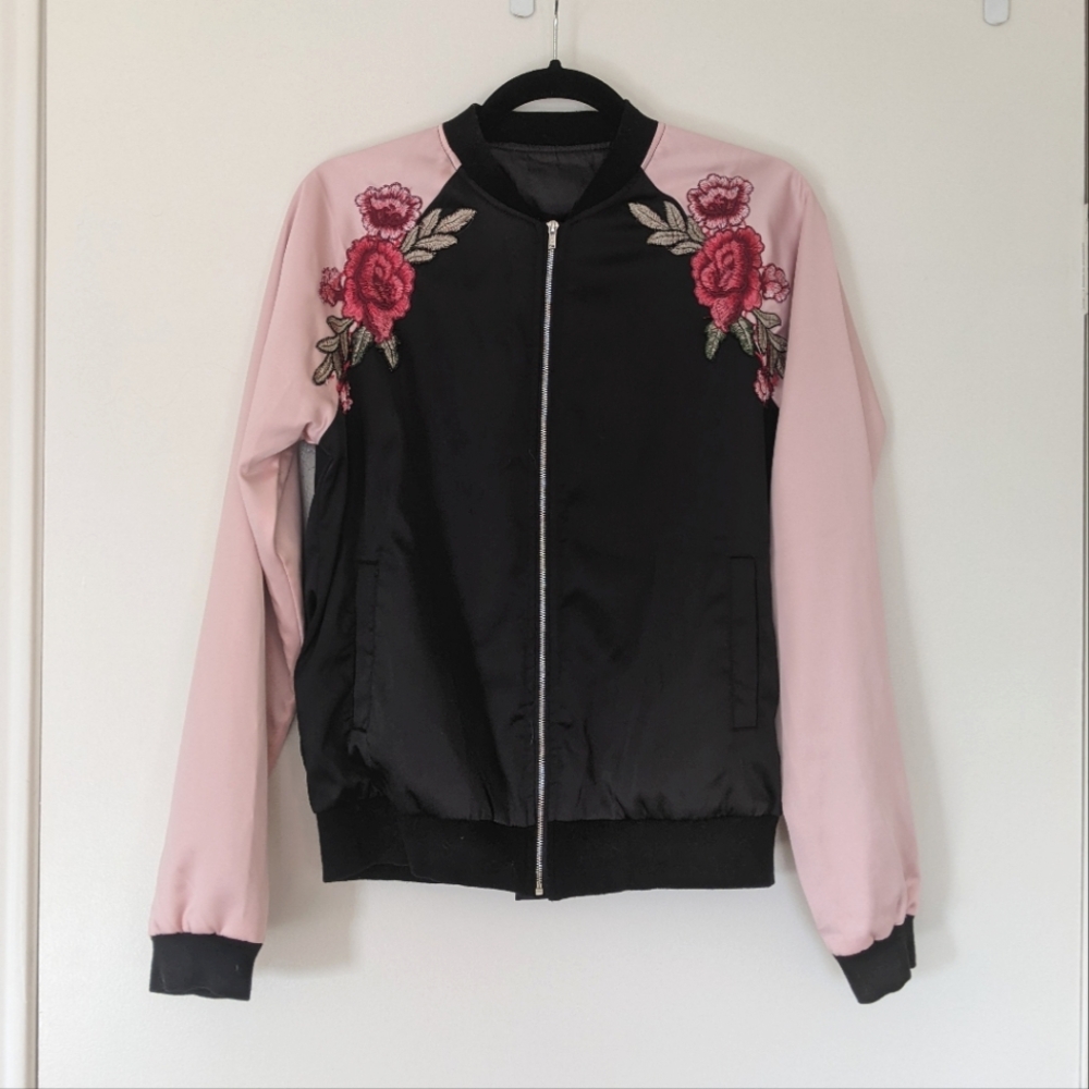 Silky Embroidered Bomber Jacket